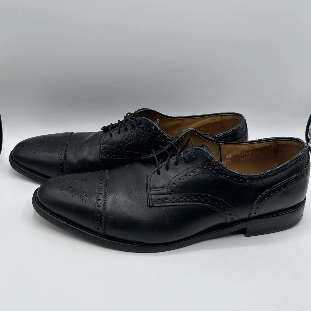 MENS USA ALLEN EDMONDS SANFORD BLACK LEATHER CAP TOE BROGUE‎ OXFORDS SHOES 12 AA
